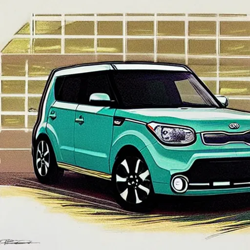 Prompt: kia soul illustrated by syd mead