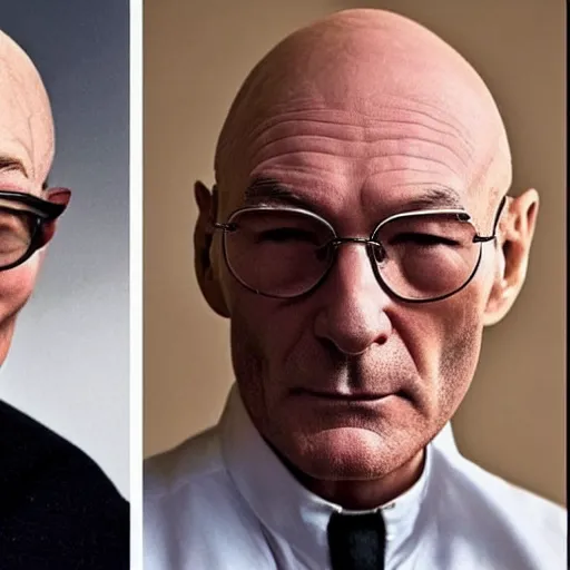 Image similar to photo of a person who looks like a mixture between patrick stewart and brent spiner