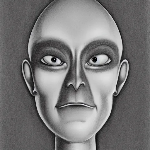 Image similar to pencil art of a grey alien, studio portrait