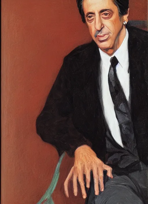 Image similar to a portrait painting of al pacino by john currin