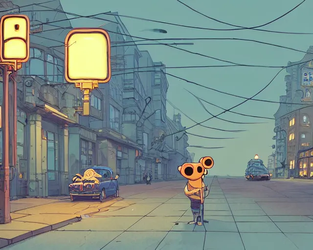 Prompt: a study of cell shaded cartoon of a toad smoking a cigarette on a city street, street lamps, road, illustration, wide shot, subtle colors, post grunge, concept art by josan gonzales and wlop, by james jean, Victo ngai, David Rubín, Mike Mignola, Laurie Greasley, highly detailed, sharp focus, Trending on Artstation, HQ, deviantart, art by artgem