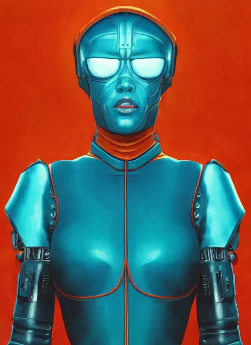 Image similar to symmetry!! dynamic pose, closeup portrait of a cyborg racer girl, leather jumpsuit, shoulder pads, cinematic light, backlight, teal orange, by gerald brom, clouds by mikhail vrubel, by peter elson, muted colors, extreme detail, trending on artstation, 8 k