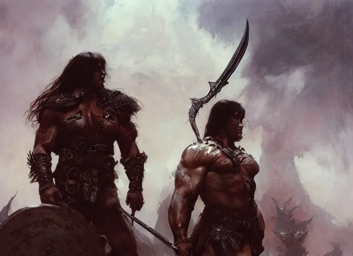 Image similar to conan the barbarian, intricate, elegant, highly detailed, vivid colors, john park, frazetta, sparth, ruan jia, jeffrey catherine jones