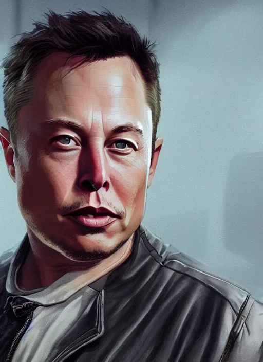 Image similar to highly detailed portrait elon musk gta 5 art, unreal engine, fantasy art by greg rutkowski, global illumination, radiant light