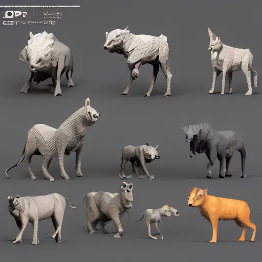 Prompt: low-poly animal 3d model pack, cgsociety, octane render