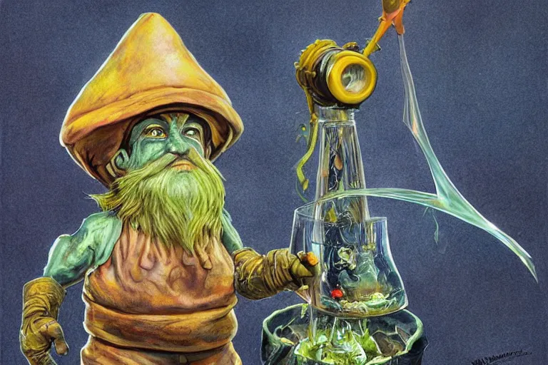 Image similar to polyethylene gnome,art by Patrick Woodroffe and Brian Lee Durfee and Neil Gaiman,trending on artstation, toxic lighting macro view,blueprint ,splash art,Toonami ,figurativism ,fat,