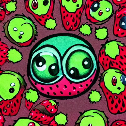 Image similar to strawberry creature with multiple eyes