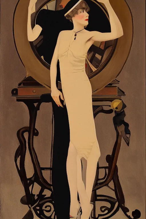 Image similar to a oil painting depicting a Jazz Age high society figure, 1920s style, smooth, highly detailed, high contrast, Coles Phillips, Dean Cornwell, JC Leyendecker, 8K