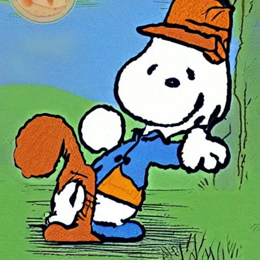 Image similar to illustration of Snoopy in the style of Beatrix Potter Peter Rabbit