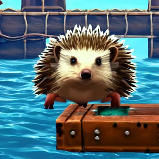 Image similar to hedgehog on a ship in seqa of thieves, epic