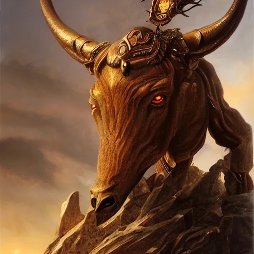 Prompt: Minotaur, elden ring boss, matte painting, detailed, elden ring, oil on canvas