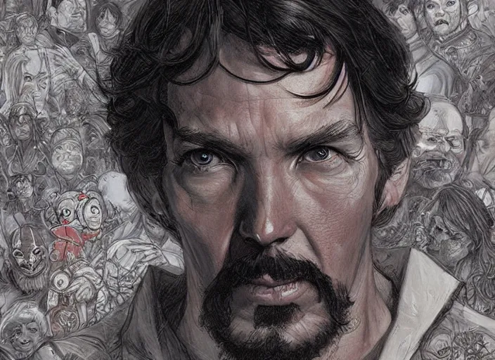 Prompt: a highly detailed creepy portrait of stephen strange, james gurney, james jean