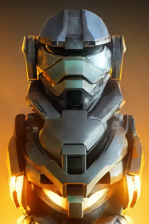 Image similar to robot ninja mask helmet halo master chief radiating a glowing aura global illumination ray tracing hdr fanart arstation by ian pesty and katarzyna da „ bek - chmiel