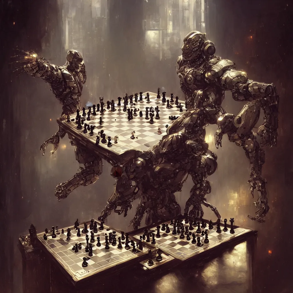 Image similar to cyborg chess pawn on chess board, studio shot, by gaston bussiere, anna nikonova aka newmilky, greg rutkowski, yoji shinkawa, yoshitaka amano, tsutomu nihei, muira, moebius, donato giancola, trending on artstation, featured on pixiv