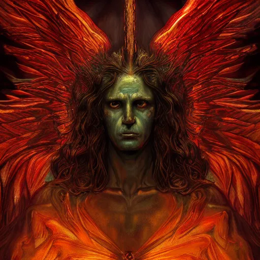 Image similar to photorealistic biblically accurate demonic archangel in the style of michael whelan and gustave dore. hyperdetailed photorealism, 1 0 8 megapixels, amazing depth, glowing rich colors, powerful imagery, psychedelic overtones, 3 d finalrender, 3 d shading, cinematic lighting, artstation concept art