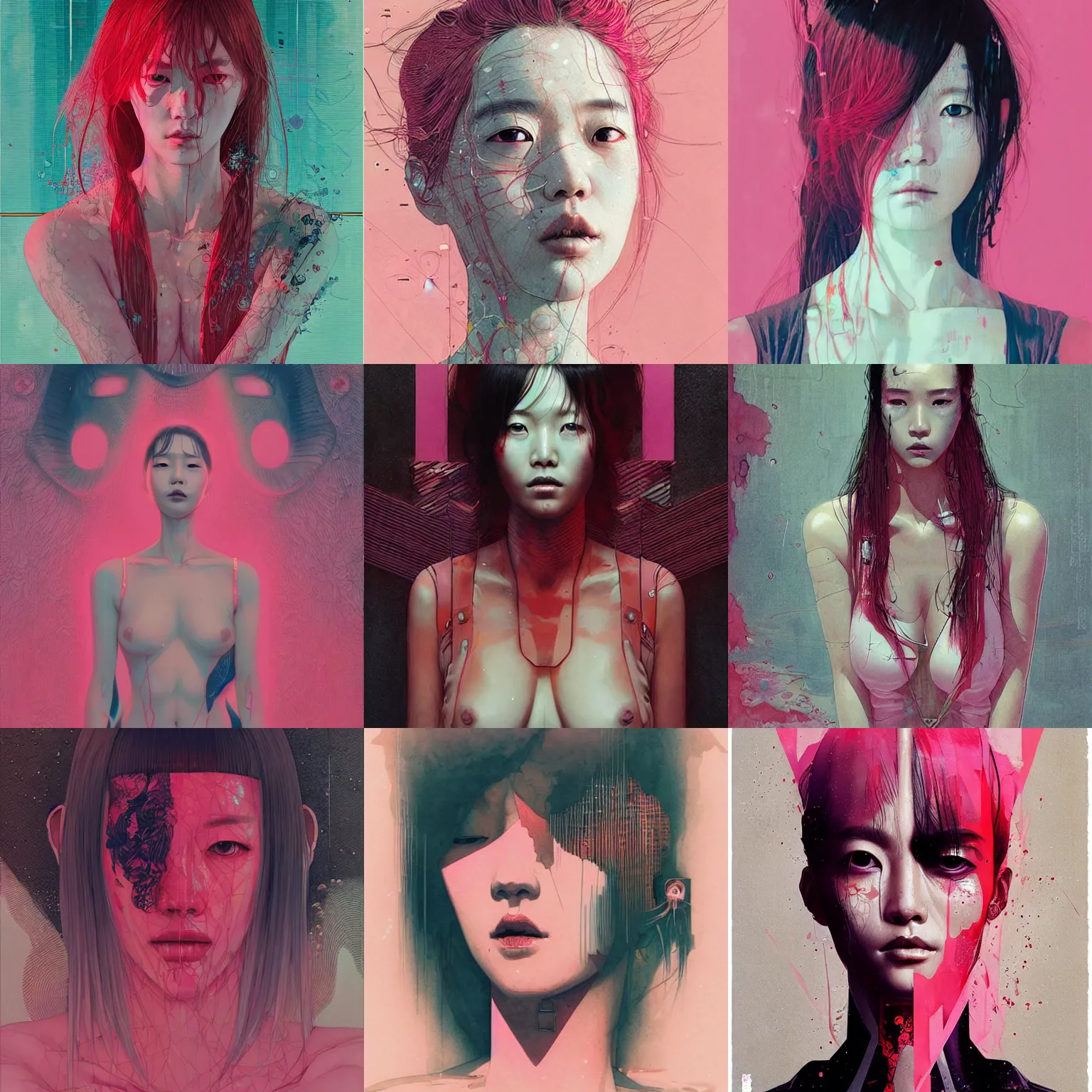 Prompt: lee jin - eun emerging from pink water in cyberpunk theme by conrad roset, nicola samuri, dino valls, m. w. kaluta, rule of thirds, seductive look, beautiful