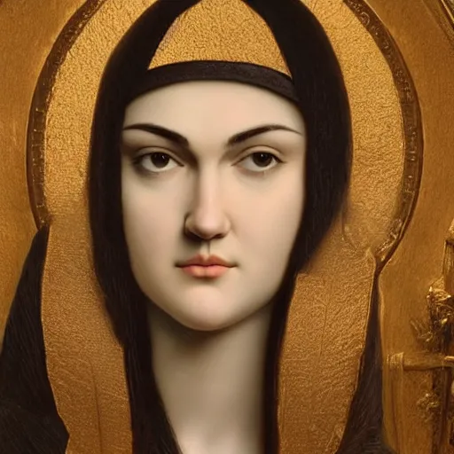 Image similar to sasha grey. sasha grey as the virgin mary, religious iconography, high detailed, 4 k, octane render, leonardo davinci