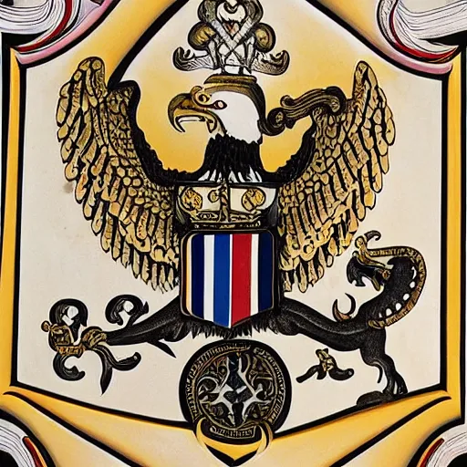 Image similar to serbian two-headed eagle symmetrical symbol, in style of fantastic heraldry, in style of Midjourney, highly detailed and intricate, golden ratio, stylized, elegant, ornate, majestic, elite