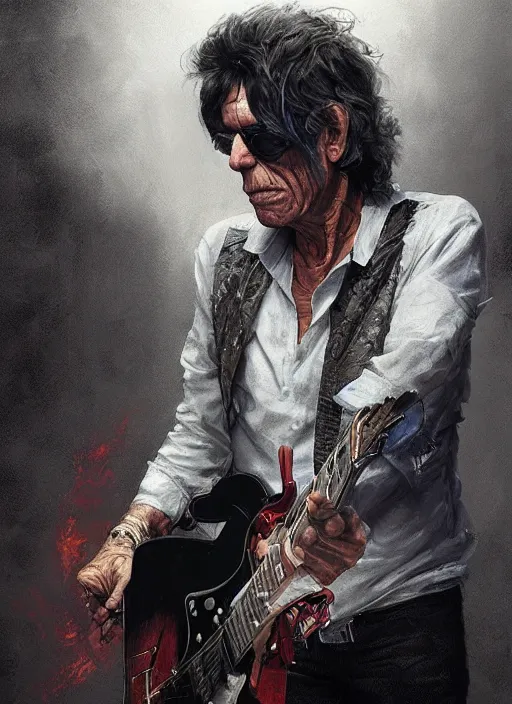 Image similar to Portrait of Keith Richards, marvel comics, dark, intricate, highly detailed, smooth, artstation, digital illustration by Ruan Jia and Mandy Jurgens and Artgerm and Wayne Barlowe and Greg Rutkowski and Frank Frazetta