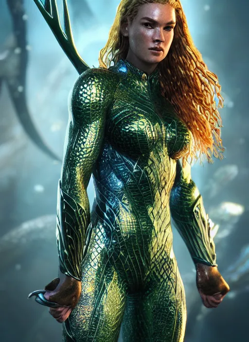 Image similar to female aquaman, au naturel, hyper detailed, digital art, trending in artstation, cinematic lighting, studio quality, smooth render, unreal engine 5 rendered, octane rendered