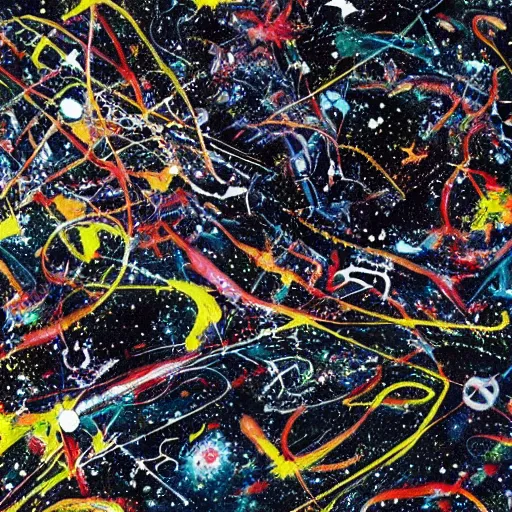 Image similar to Liminal space in outer space, slightly inspired by Jackson Pollock