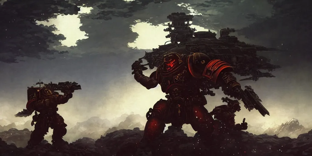 Prompt: high detailed epic art of japanese style space marine on a war, with beautiful paintings, in the style of Lord of the Rings, cinematic light, dark environment painting by jeremy geddes, Winslow Homer, Daniel Ridgway Knight, trending on artstation, ultrarealistic concept art, illustration, 4k, high quality