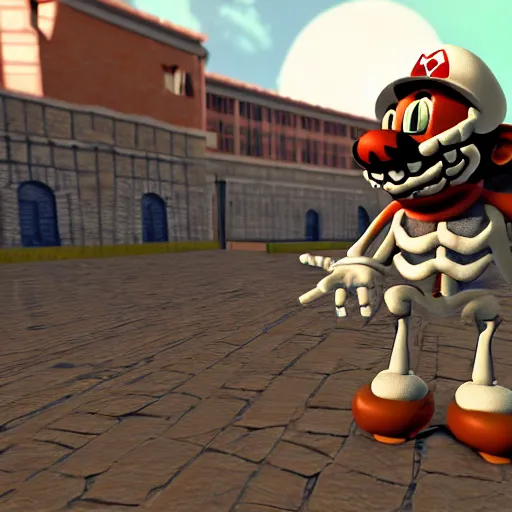 Image similar to A skeleton in the game Super Mario 64, unreal engine, highly detailed, 8k