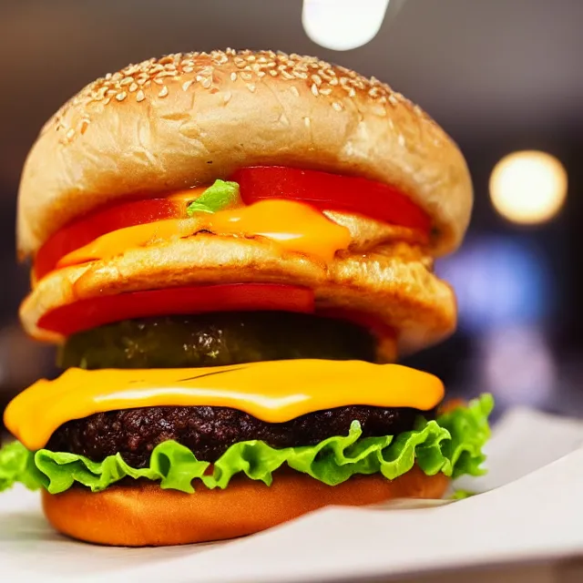 Prompt: photo of the perfect cheeseburger with french fries hyperrealistic, dynamic lighting, intricate detail, cinematic, Vibrant colors