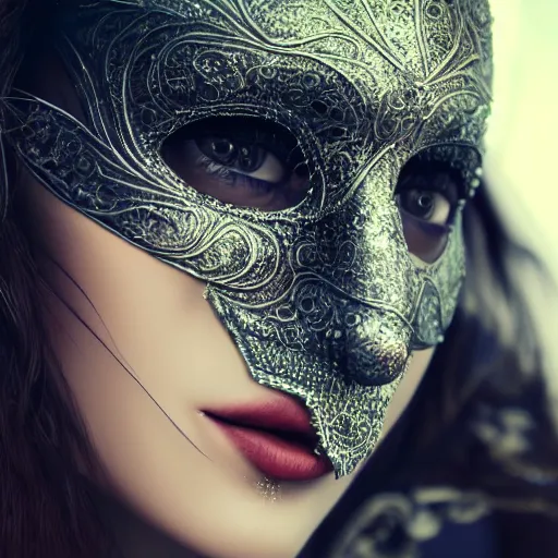 Image similar to a close up of a person wearing a mask, a photorealistic painting by csaba markus, shutterstock contest winner, art photography, behance hd, daz 3 d, androgynous