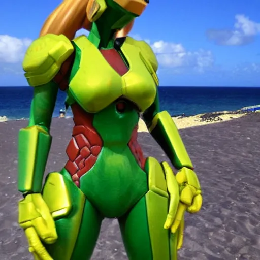 Image similar to samus aran chilling in aruba, metroid, aruba