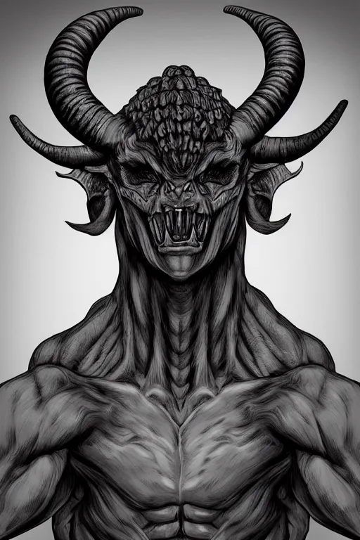 Image similar to humanoid figure monster with goat horns, highly detailed, digital art, sharp focus, trending on art station, kentaro miura manga art style