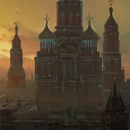 Image similar to Cyberpunk Churches Kremlin Moscow by Greg Rutkowski