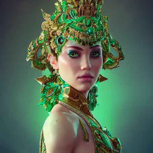 Image similar to portrait of wonderful princess of emerald with fair skin, glowing, ornate and intricate, jaw dropping, dynamic lighting, intricate and detailed, 4 k octane render