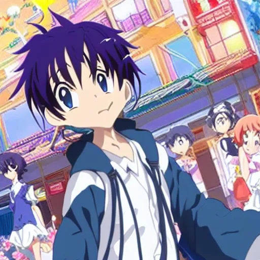 Image similar to tobey maquire jr as anime character, kyoto animation, magical