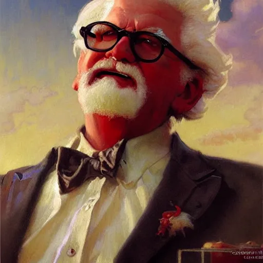 Image similar to colonel sanders destroying mcdonald, highly detailed painting by gaston bussiere, craig mullins, j. c. leyendecker, 8 k