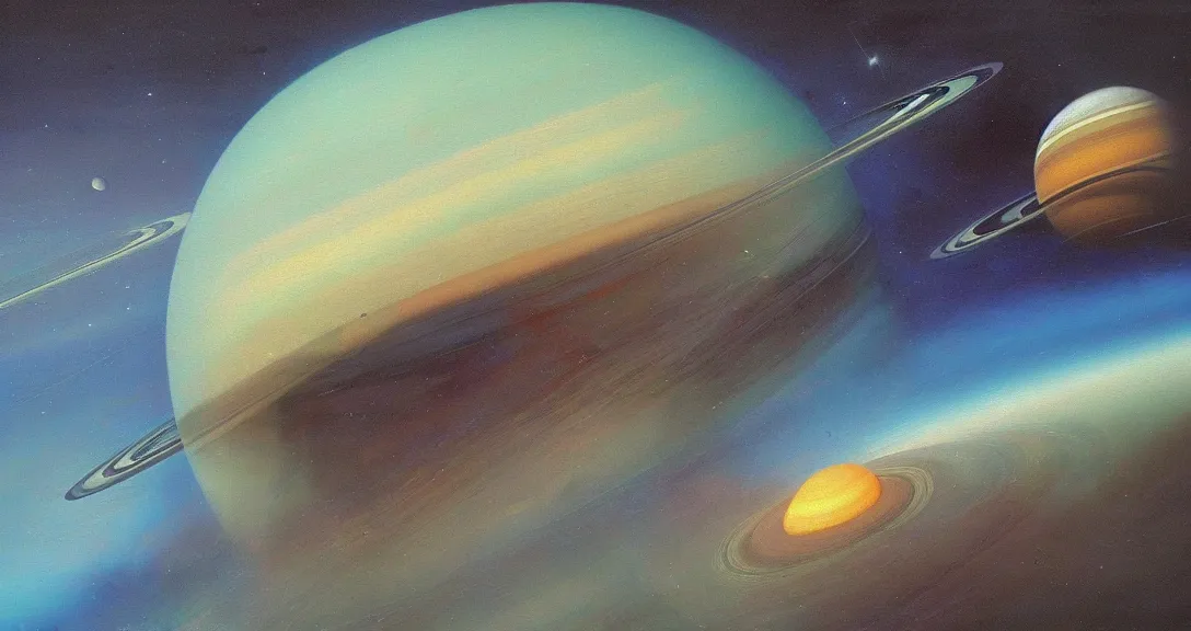 Prompt: saturn rings chaotic oil painting cosmic horror gigantic scale