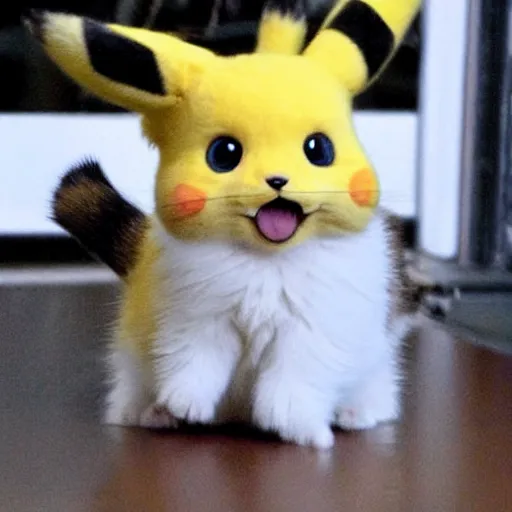 Image similar to half pikachu, half cat, baby animal, cute, adorable