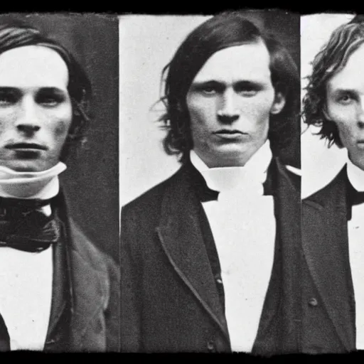 Image similar to rare early victorian photograph of cillian murphy, tom hardy, tom hiddleston, very grainy, blurry, 1 8 4 0 s, 1 8 5 0 s, realistic face