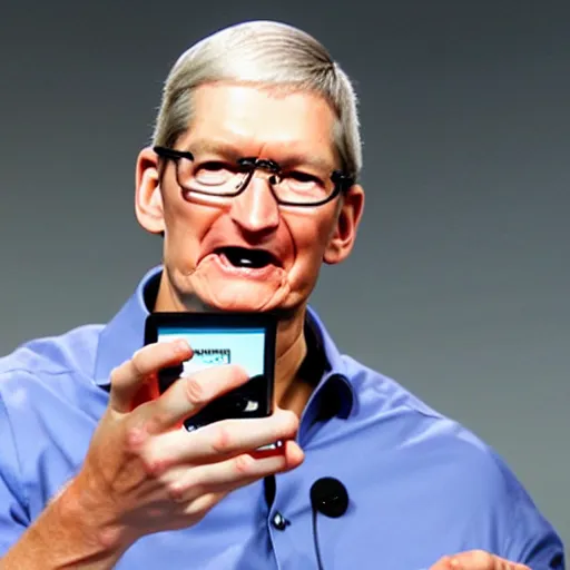 Prompt: Tim Cook holding an Android phone