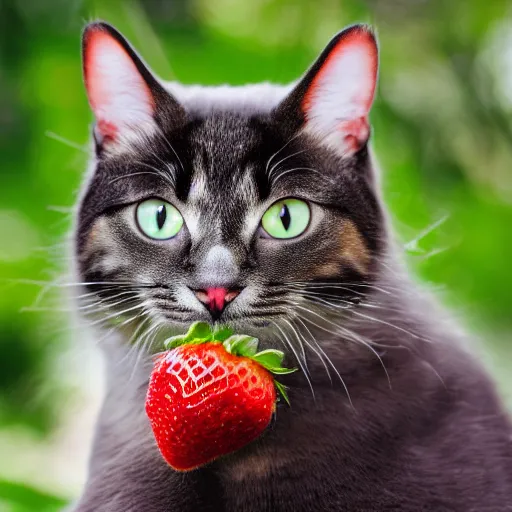 Image similar to A cat that is a strawberry, photo