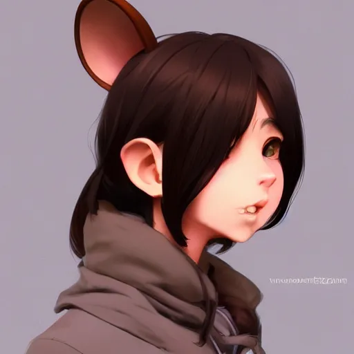 Prompt: character design portrait of an anthropomorphic furry rat girl with rat ears, no human ears, long brown hair, profile view perspective, 4 k, concept art, by wlop, ilya kuvshinov, artgerm, krenz cushart, pixiv.