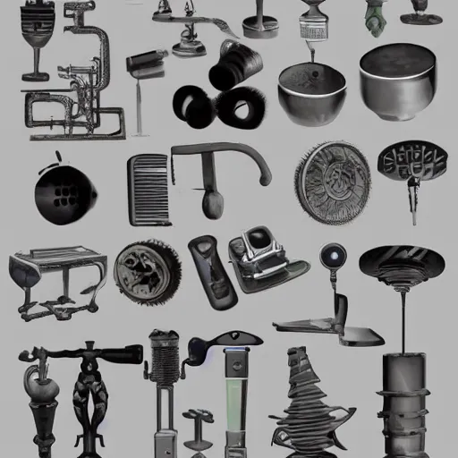 Prompt: repetitive weird gadgets
