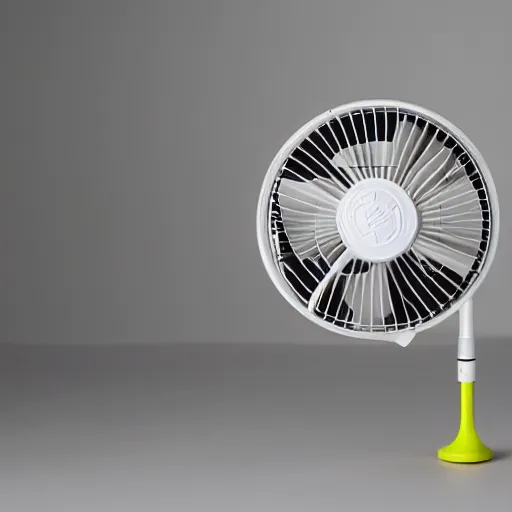 Image similar to desk fan with a tube attached to the back leading to the top of the room, professional photography, studio lighting