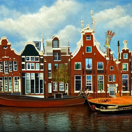 Image similar to a realistic painting showing the most dutch things in the world