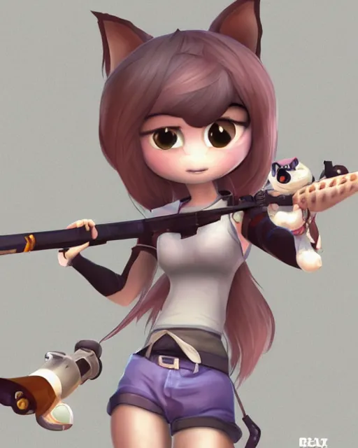 Image similar to female furry mini cute style, highly detailed, rendered, ray - tracing, cgi animated, 3 d demo reel avatar, style of maple story and zootopia, maple story gun girl, fox from league of legends chibi, soft shade, soft lighting