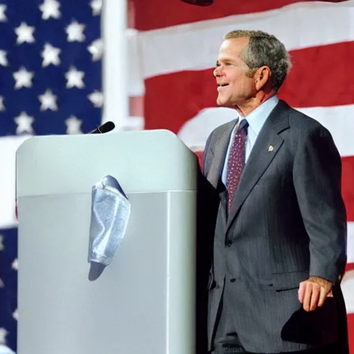 Image similar to george bush wearing tinfoil cone hat