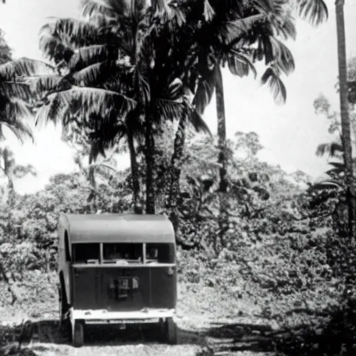 Image similar to a rizom lost film footage of a ( ( ( ( ( ( ( ( cube ) ) ) ) ) ) ) ) in the middle of the tropical jungle / tropicalism / tropicalism / tropicalism / film still / cinematic / enhanced / 1 9 2 0 s / black and white / grain