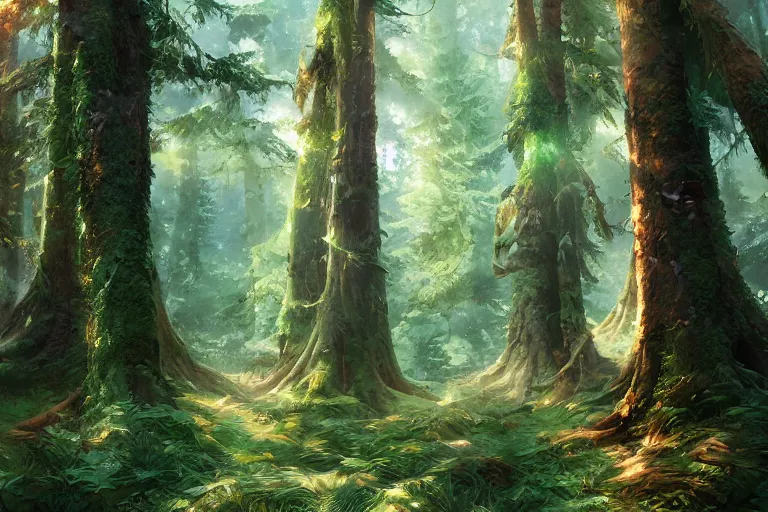 Image similar to evergreen trees in the forest, 4 k digital illustration by artgerm, wlop, andrei riabovitchev, marc simonetti, yoshitaka amano, artstation, 8 k resolution, soft focus