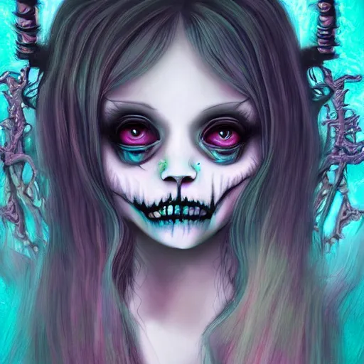 Prompt: digital art painting pastel goth aesthetic, creepy kawaii, highly detailed, highly intricate