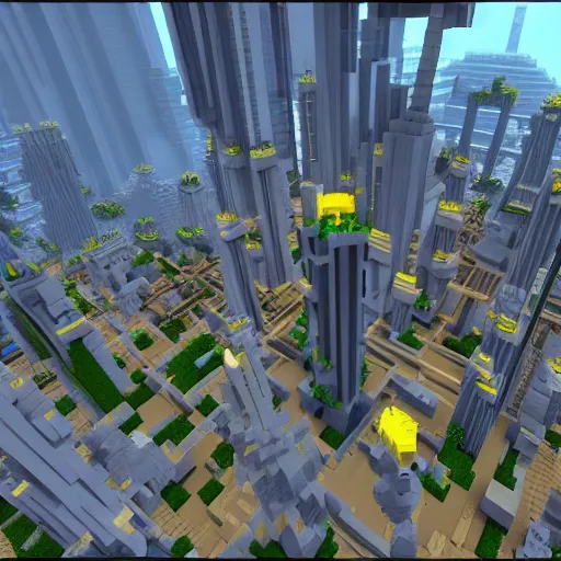 Image similar to futuristic city in Minecraft